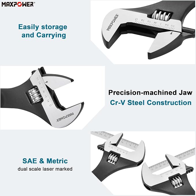 MAXPOWER 16 inch Spud Wrench, Max Jaw Opening 1-9/16 inch | Continuous-tapered Handle for Alignment