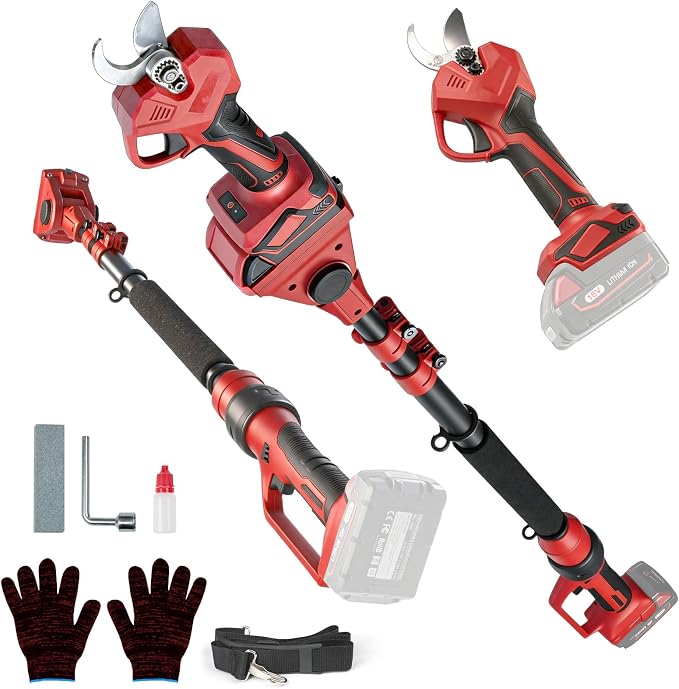 2-in-1 Electric Pruning Shear for Milwaukee M18 18V Battery, 1.5" Cutting Diameter Cordless Power Pruner with 14.7FT Reach Extension Pole, Brushless Motor Pruner for High Branch Trimming(Tool Only)
