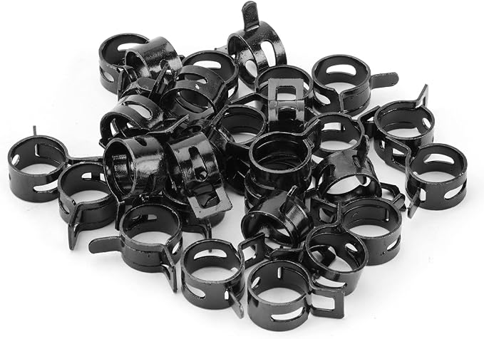 50pcs 0.47" ID Constant Tension Band Hose Clamps, 12mm Spring Band Type Action Hose Clamp Manganese Steel Fuel Line Clamp Low Pressure Air Clip Clamp for Fuel Hose Line Water Pipe Air Tube black