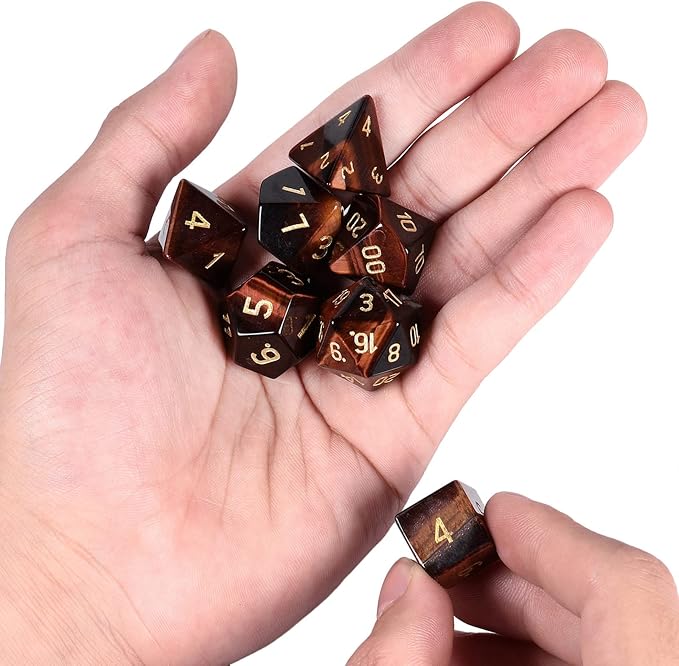 mookaitedecor 7 PCS Red Tiger's Eye Crystal Polyhedral DND Dice Set, Polished Tumbled Stones Dices for RPG MTG Table Games Home Decoration