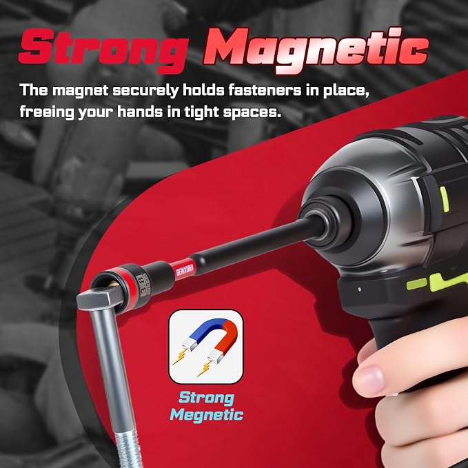 Geinxurn 25Pieces Magnetic Nut Driver Set for Impact Drill Metric and SAE Sizes with Plastic Tool Box Storage, Built for Professional & DIY Projects