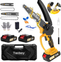 8+6 Inch Mini Chainsaw Cordless Electric Chainsaws Handheld with 2X 2.0Ah Batteries, Battery Powered Chain Saw Small Chain Saws for Tree Trimming, Yard Gardening Tools, Birthday Gifts for Men(YellowA)