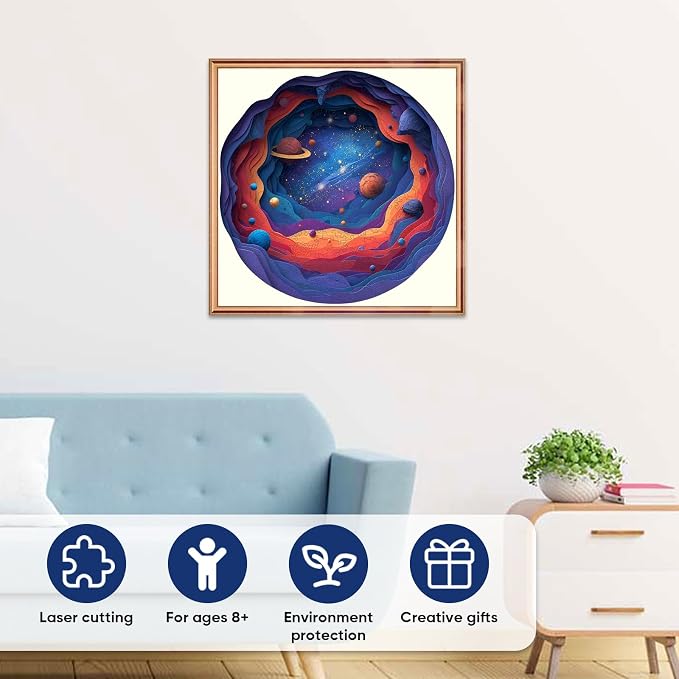 MEATRN 500 Pieces Puzzles for Adults - Solar System Planets Wooden Jigsaw Puzzles, Educational Toys for Adults and Teens, Stress Relief Wood Puzzles Game, Wall Decoration, 16.5x16.4 in