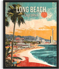 Long Beach California Black Framed Wall Art Print Poster, US Vintage Retro Beach Scenery Posters Prints for Restroom Home Picture Painting Artwork Gallery 219 (Long Beach California, 16 x 20 inches, Black Frame)