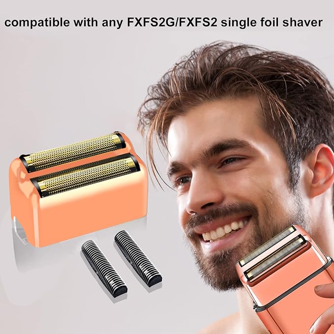 2 pack Professional Replacement Foil and Cutters for BaBylissPRO Barberology Double Foil Shaver, Compatible with BaBylissPRO Barberology FXFS2 Shaver，GoldRose Gold