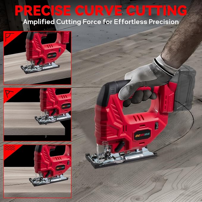 Cordless Jig Saw for Milwaukee Battery, 7 Speed Variable Up to 3200RPM, LED Light, 45° Bevel Cuts, 3 Orbital Motions, with Jig Saw Blade for Straight/Curve/Circle Cutting(Battery Not Include)