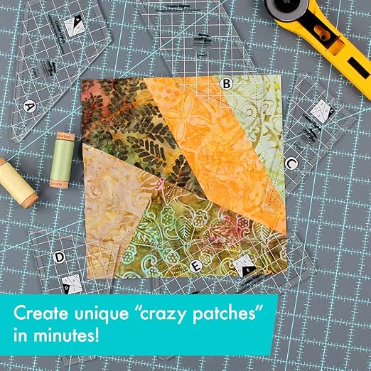 Creative Grids Crazier Eights Template and Quilt Ruler – CGRMT7 – Made in USA, 6in x 9in, Non-Slip Grip Acrylic Quilting, Sewing, Crafting, Patchwork Ruler & Template