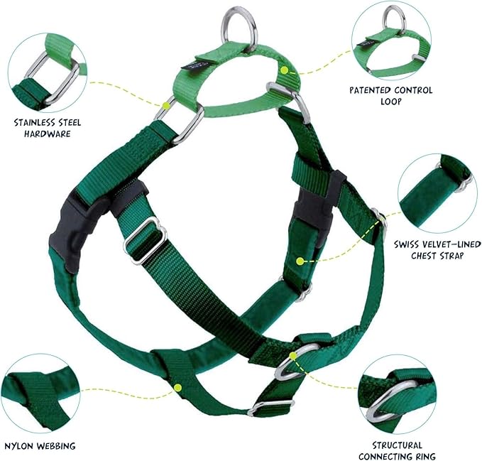 2 Hounds Design Freedom No Pull Dog Harness, 5/8 inch SM, Kelly Green | Discourages Pulling, Comfortable Control Adjustable Dog Harness for Small Sized Dogs, Made in USA (Leash Not Included)