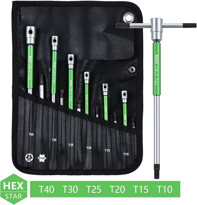 T Handle Allen Wrench Set,6PCS T-Handle Hex Key with Speed Sleeves for Fast Spinning,Sliding Top Handle for“T " or“L”Shape for T Handle Driver, T handle set store in Folded BAG (Green-Trox)