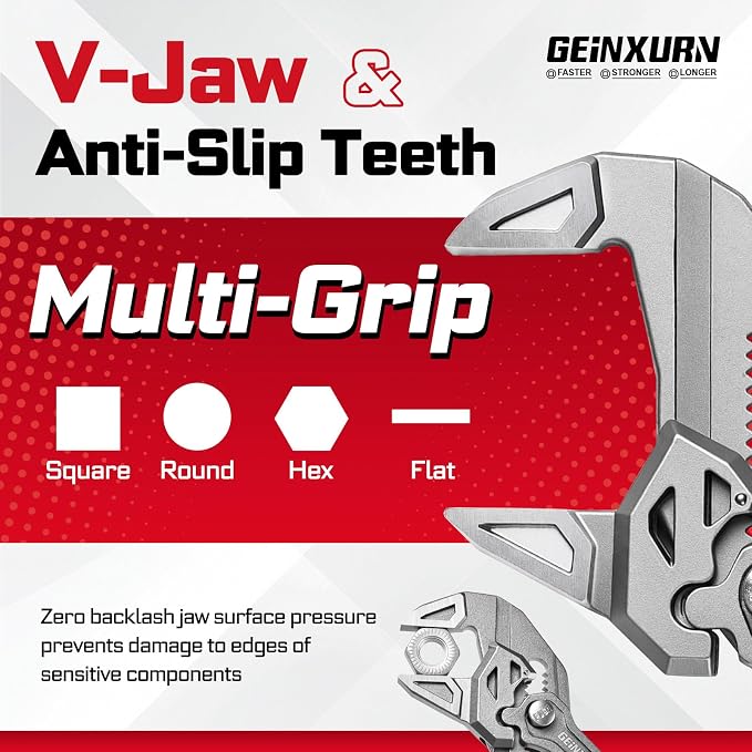 GEINXURN 7-Inch Pliers Wrench, 2PCS Smooth V-Jaw Pliers with 15-Position Push-Lock, Fast Adjustable Slip Joint Pliers Set for Plumbing, Home Repair, and Pipe Fittings