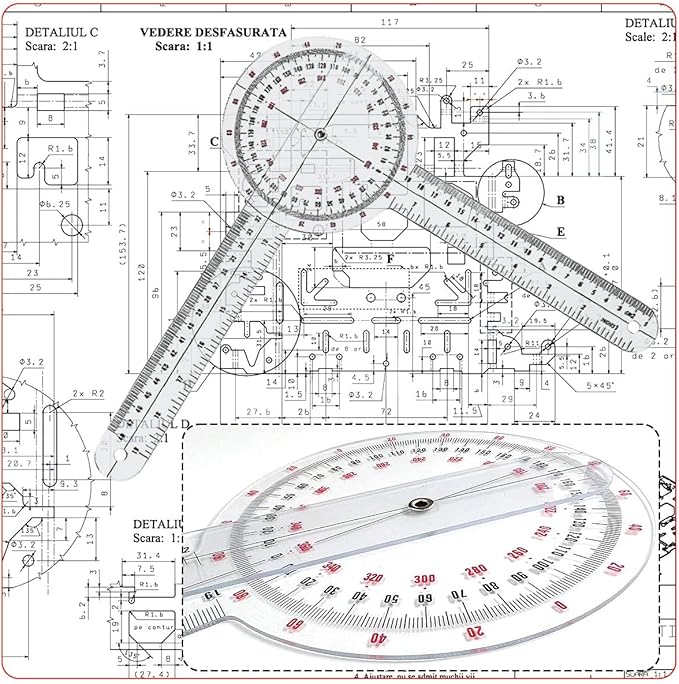 Goniometer Set 3 Pieces of 6/8/12 Inch, Transparent Orthopedic Angle Ruler Plastic Goniometer, 360 Degree Clear Protractor Physical Therapy for Body Measuring Tape Goniometer Protractor Ruler