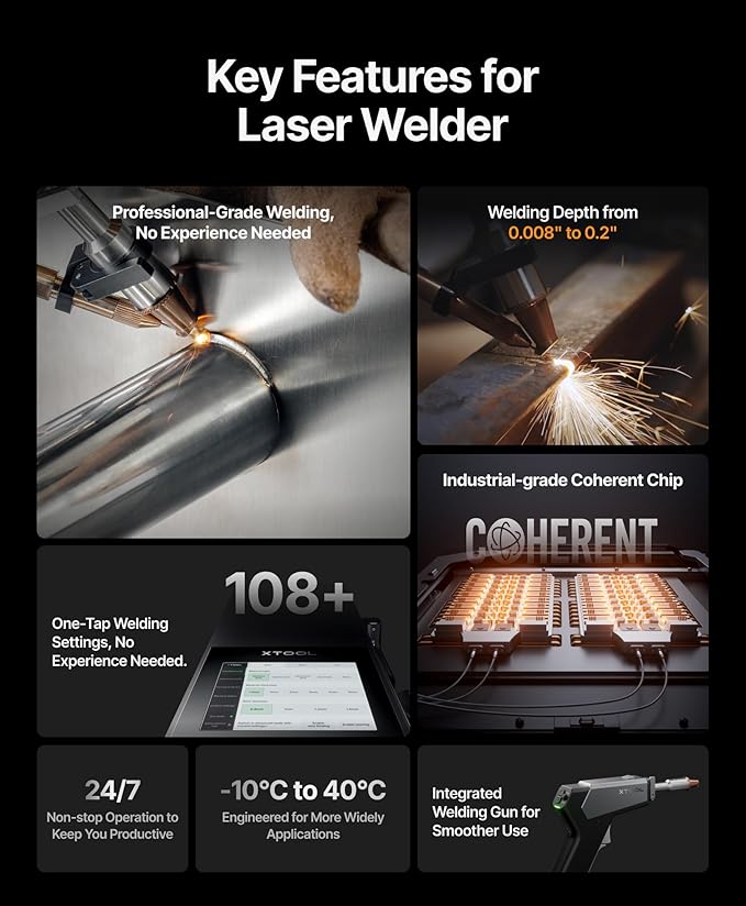 xTool MetalFab 1200w 4-in-1 Laser Welding Machine CNC Cutter and AP2 Max Air Purifier, 400mm/s Precise Cutting, 8X Faster Than TIG, 108+ presets, Cut 10mm Carbon Steel, Industrial Grade Laser Welder