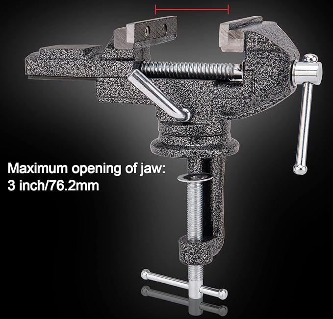 Universal Table Vise 3 Inch, Home Vise Clamp-on Portable Bench Clamp, 360° Swivel Base Clamps Fixed Tool for Woodworking, Handcraft Creations, Metalworking, Cutting Conduit, Drilling, Sawing (Black)