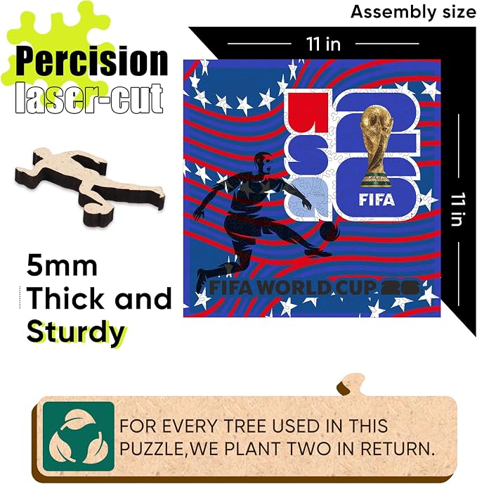 FIFA USA Poster Wooden Puzzle for Adult, 200 Pieces Irregular Shape Puzzle, 5MM Thick, Creative Collectible Gift for Fans, Officially Licensed Product, 11 x 11