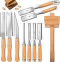 10 Pcs Woodworking Tools Set, Includes 6 Wood Chisel CR-V Steel Beveled Blades (1/4", 1/2", 3/4", 1", 1 1/4", 1 1/2"), 3 Japanese Hand Saws SK5 Blade & Solid Beech Mallet for Carpenter DIY