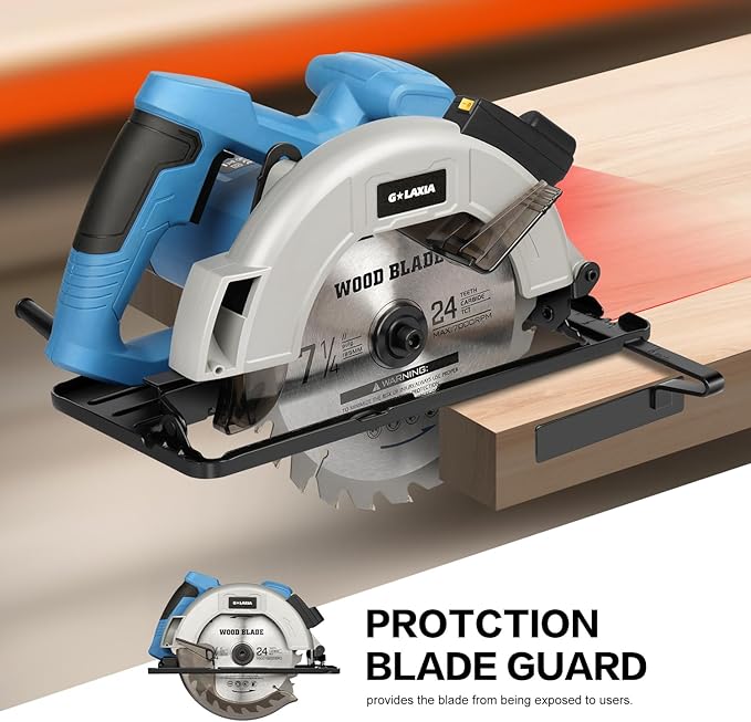 11A Corded Circular Saw with Laser Guide, 6000RPM Electric Circular Saw, 7-1/4" Blade, Max Cutting Depth 2-1/2" (90°) and 1-7/8" (45°), Carpentry Tool for Woodworking Plastic Precision Cutting