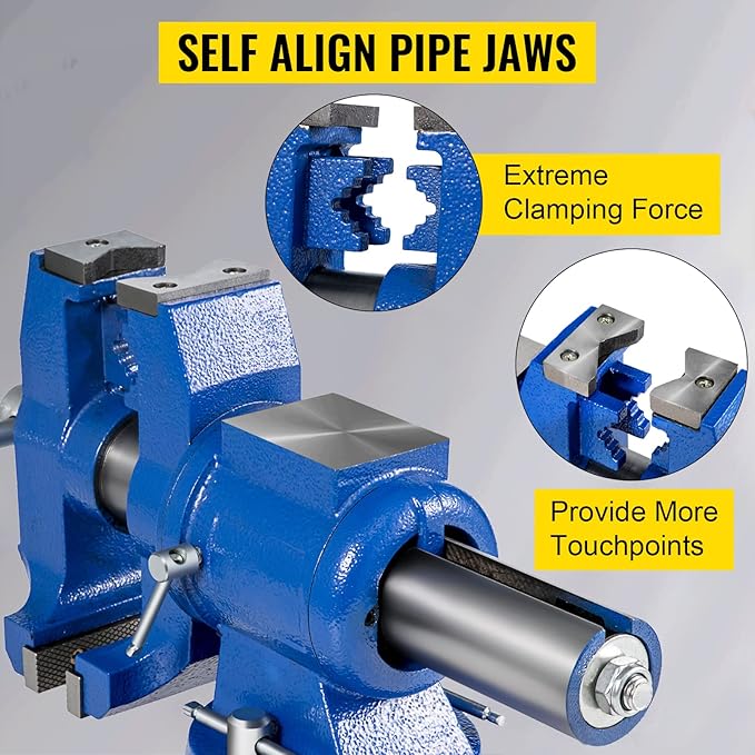 VEVOR Bench Vise 6 Inch, Double Swivel Rotating Heavy Duty Vise Head/Body Rotates 360°,Pipe Vise Bench Vices 30Kn Clamping Force,for Clamping Fixing Equipment Home or Industrial Use