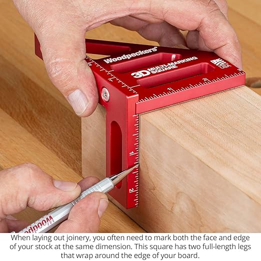 Woodpeckers 3D Multi-Marking Square, Metric Version, USA Made, Feature Packed Aluminum Woodworking Square for Layout, Joinery, Assembly Check