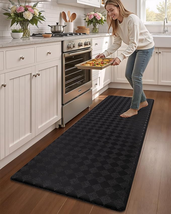 Color&Geometry Anti Fatigue Cushioned Kitchen Floor Mats,24"X59",Long Runner Rug Non Slip Waterproof,Memory Foam Padded Standing Mat for Front Sink,Black