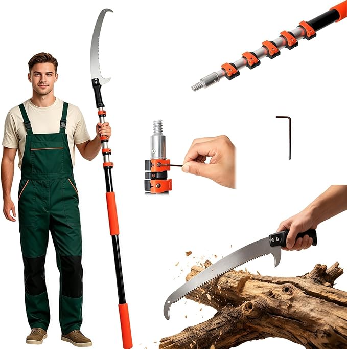 AgiiMan 30FT Reach Pole Saws for Tree Trimming, Pole Saws with 5-24FT Telescoping Extension Pole Pruning Pole Saw with 24" Blade Manual Pole Saw for Tree Pruning Forestry Yard Garden, and Patio