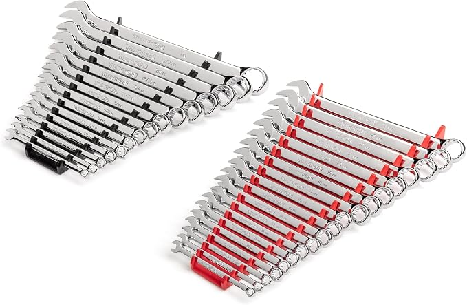 TEKTON Combination Wrench Set, 34-Piece | WCB91301 | (1/4 - 1 in., 6 - 24 mm), Wrench Rack, Chrome Finish