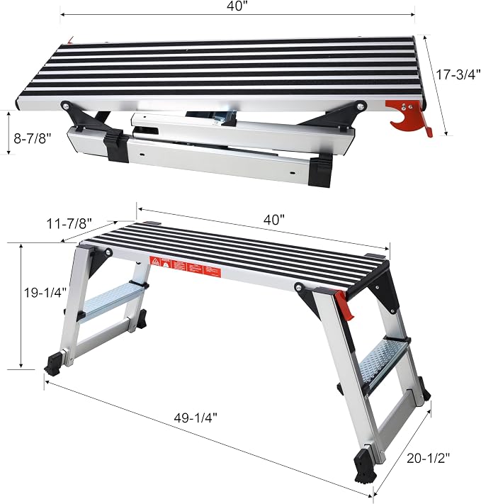 Step Platform, Aluminum Folding Work Platform with Non-Slip Surface 330 lbs Load Capacity Scaffolding Platform and Gorilla Ladder Alternative for Home Improvement Painting Cleaning Auto Detailing