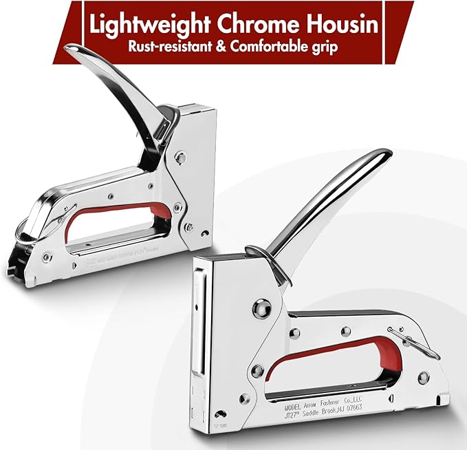 Arrow JT27 Light Duty Staple Gun Kit, Thin Wire Stapler with 2000 Pieces JT21 3/8" Staples, Lightweight Chromed-Steel Housing