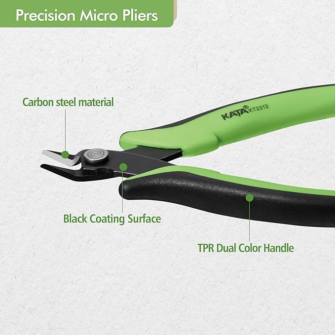 KATA 2PC Micro Flush Cutters, 5-Inch Precision Wire Cutter, Anti-Slip Side Cutting Pliers for Electronics, Zip Ties, Copper Wire