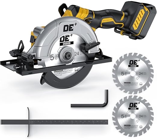 Brushless Cordless Circular Saw, for DeWalt 20V Max Battery, 6-Inch Aluminum Alloy Blade, 5900 RPM, 4.2 Lbs Lightweight, Cutting Depth 2-1/20" (90°), 0-90° Bevel, Hex Wrench, Rip Guide, for Wood, PVC