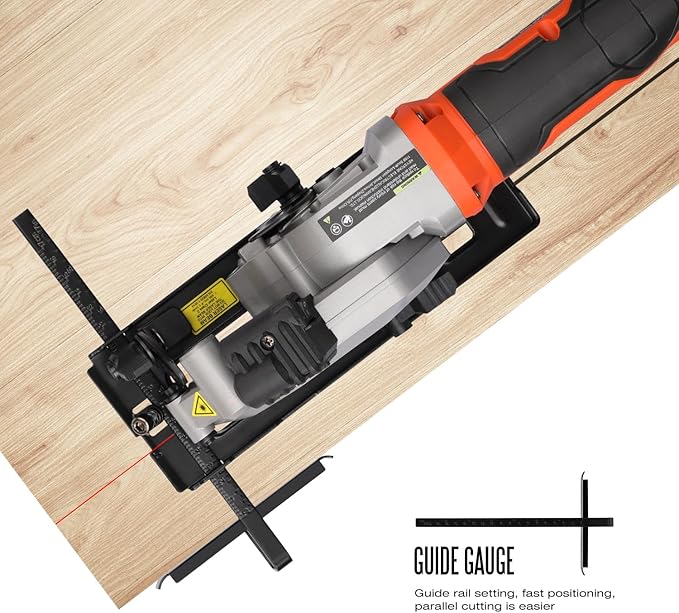 Yunirvana 4Amp 3500RPM Mini Circular Saw with Laser Guide, Vacuum Adapter, Blade Wrench and Rip Guide, Max. Cutting Depth1-5/8"(90°), 1-1/10"(45°）Compact Saw with 2 pcs 4-1/2" 24T TCT Blades