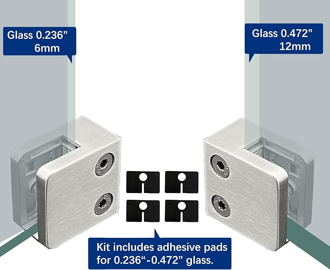 4-Pack Square Glass Clamps, 304 SS, 6-12mm, Polished (LIUCHONGYANG99)