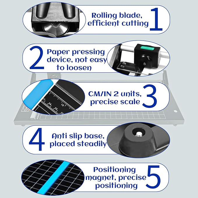 24 Inch Manual Precision Rotary Paper Trimmer, Rotary Paper Cutter Trimmer for Photo Paper, Film, Art Paper Jam, Office Paper, Thin Plastic Soft Board, Cutting Table, PVC, Professional Rolling Trimmer