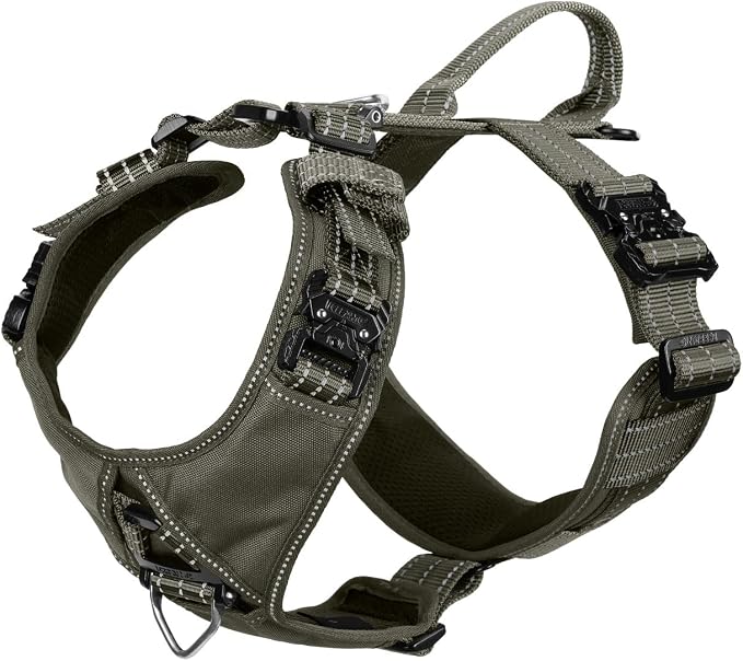 ICEFANG Dog Halter Harness with Metal Buckles,Dog Strap Vest for Large Dogs | Control Handle,Summer-Cooling,Reflective,Front Hook,Adjustable,Soft Padded,No Pull,Green,Large