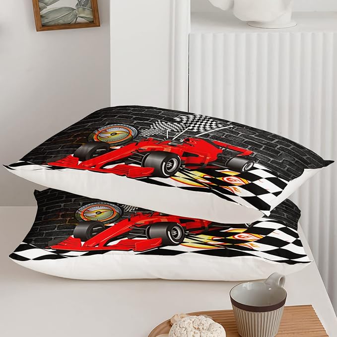 Axolotl Race Car Comforter Set Queen Size,Extreme Sports Bedding Set for Boys Teens Kids Girls Room Decor,Cool Speed Car Quilt Bed Set with 1 Comforter 2 Pillowcases Car Racing Gifts,Black Red