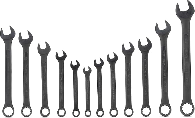 NEIKO 03582A Combination Wrench Set, 12 Pc Raised Panel Combo Wrenches Set, Metric and Standard, Black Oxide Drop Forged Carbon Steel, Mechanic Open End Wrench Set, Small Box End Wrench Set SAE & MM