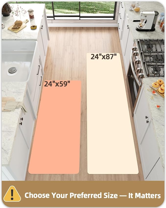 Color&Geometry Anti Fatigue Kitchen Mats for Floor 2 Piece 24"x59"+24"x87", Vintage Kitchen Rug Set, Waterproof & Oil Proof, 0.4" Thick Cushioned, Non-Slip Wide Runner for Sink, Laundry,Blue