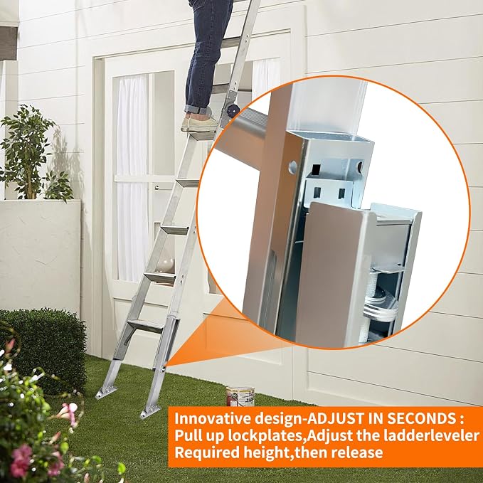 Ladder Leveler Pair for Extension Ladder, Adjustable Extension Ladder Leg Ground Leveler, with Anti-Slip Pattern Steel Pole,Ladder Levelers for Extension Ladders