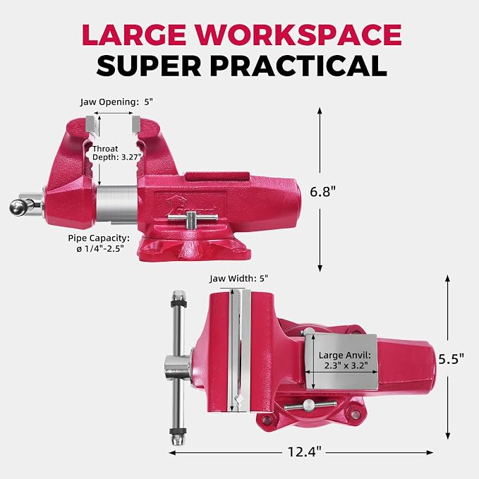 Forward 1750B 5 Inch Bench Vise Heavy Duty with Anvil and 360° Swivel Base
