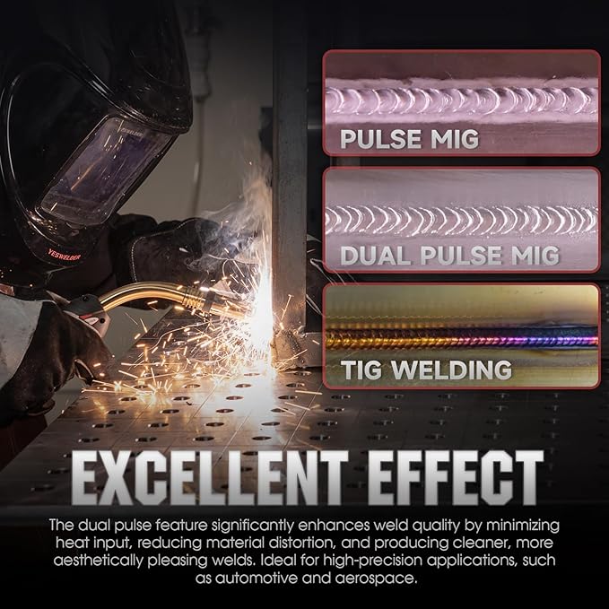 YESWELDER Multifunctional MIG Welder, Dual Pulsed 7-Inch LCD Screen 120V/240V, 6-In-1 MIG/Pulsed MIG/Flux Core/Spool Gun Compatible/Lift TIG/Stick Welding Machine DP200