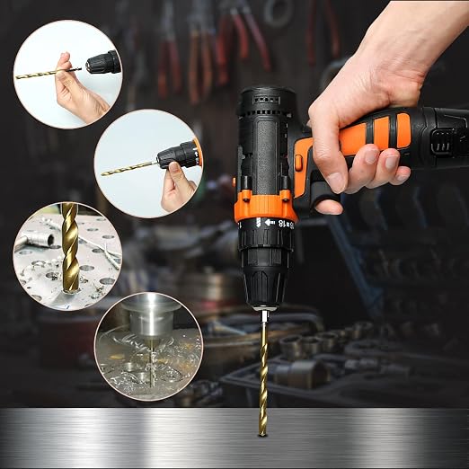 Drill Bit Set, 16Pcs 1/8" Titanium Twist Drill Bit for Sheet Metal, Wood, Plastic, Quick Change Design