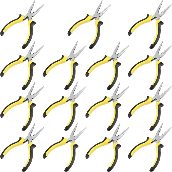 SINJEUN 15 Pack 6 Inch Needle Nose Pliers with Cutter, Insulated Handle Side Cut for Bending and Cutting, Long Reach