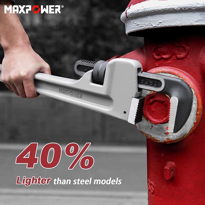MAXPOWER 30-inch Pipe Wrench, 4.2" Jaw Opening, Aluminum Plumbing Wrench | Heavy Duty Adjustable Straight Pipe Wrench