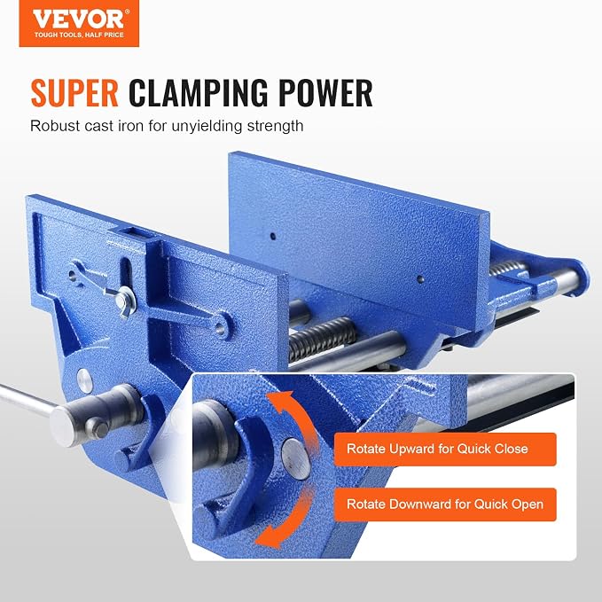 VEVOR Woodworking Vise, 13 inch Woodworking Bench Vise, Heavy-duty Cast Iron Vice for Workbench 10.6" Jaw Width, with Quick Release Lever for Woodworking, Cutting, and Drilling