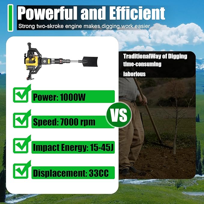 52cc Gas Powered Planting Shovel Digger, 2-Stroke Planting Auger for Tree & Fence High Torque, Portable Earth Drill for Farm, Garden & Landscaping – Shovel & Spade Alternative