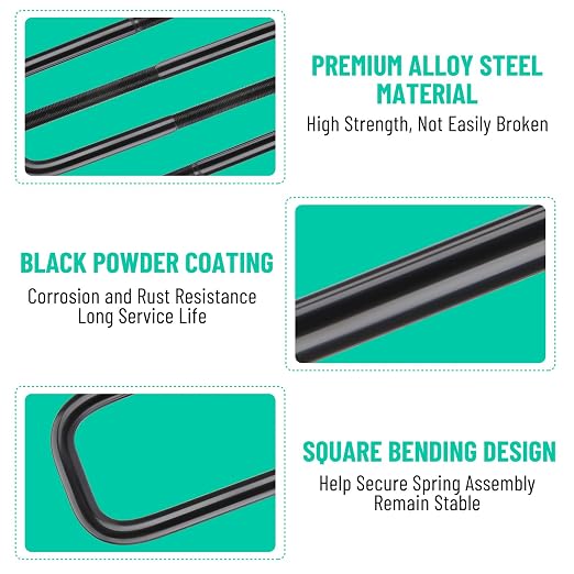 Square Bend U-Bolts, 9.5" Long x 2.5" Wide x 9/16" Thread