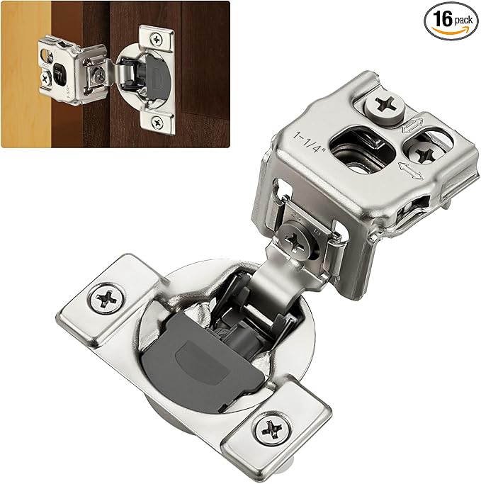 16 Pack (8 Pairs) 1-1/4" Overlay Soft Close Cabinet Hinges, Satin Nickel Stainless Steel Concealed Hinges with 3D Self-Closing for Face Frame Doors & Kitchens