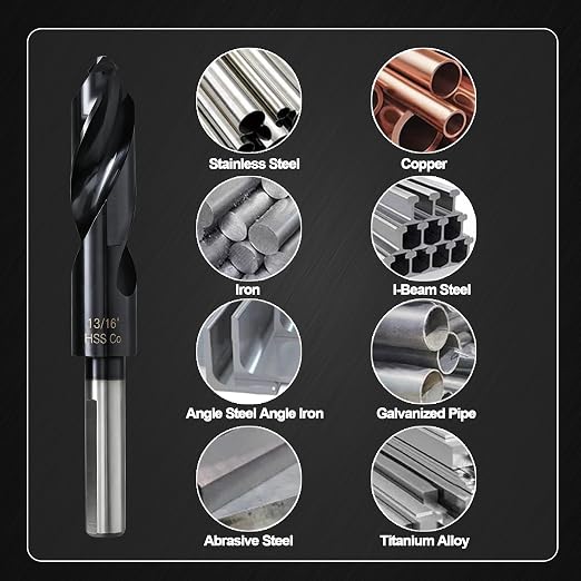 13/16 Drill Bit for Metal and Hardened Steel, M35 Cobalt 1/2 Inch Reduced Shank Industrial Grade Heavy Duty Drill Bit, with Index Storage Case