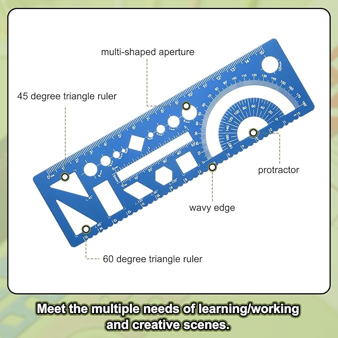 HARFINGTON Multifunctional Geometric Rulers 15cm Metric and SAE Aluminum Straight Edge Protractor Angle Math Measuring Ruler Geometric Drawings Templates for Drawing Drafting, Blue