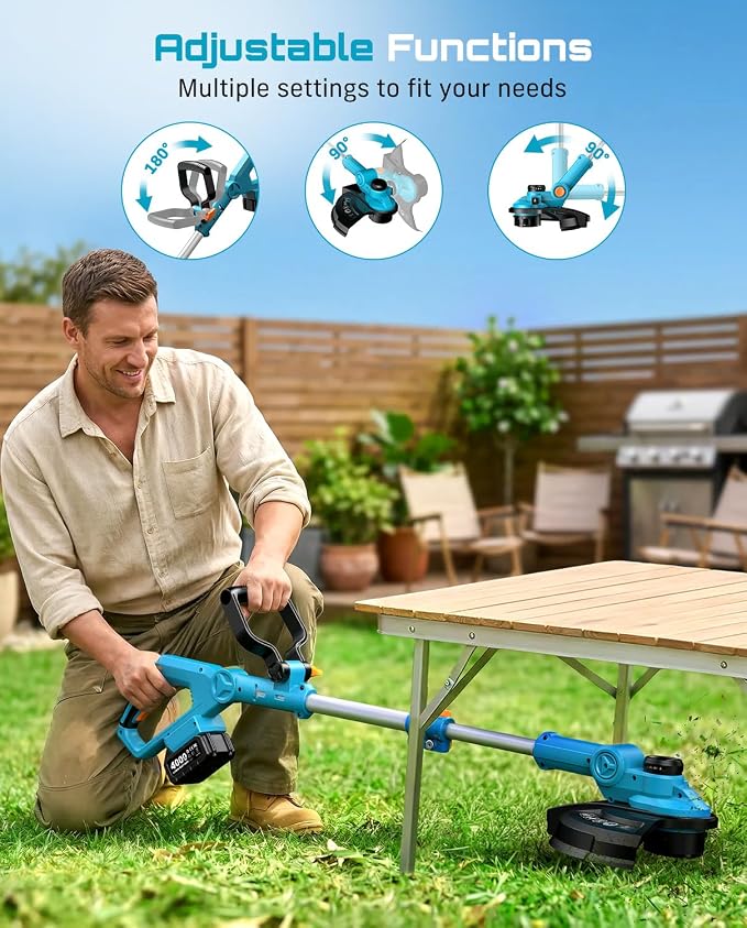 SEESII String Trimmer, 13" Electric Weed Wacker with 2×40000mAh Batteries and Charger, 21V Brushless Weed Eater with Telescopic Pole(42"-56"), Auto-Feed, Lightweight Cordless Edger for Yard/Lawn