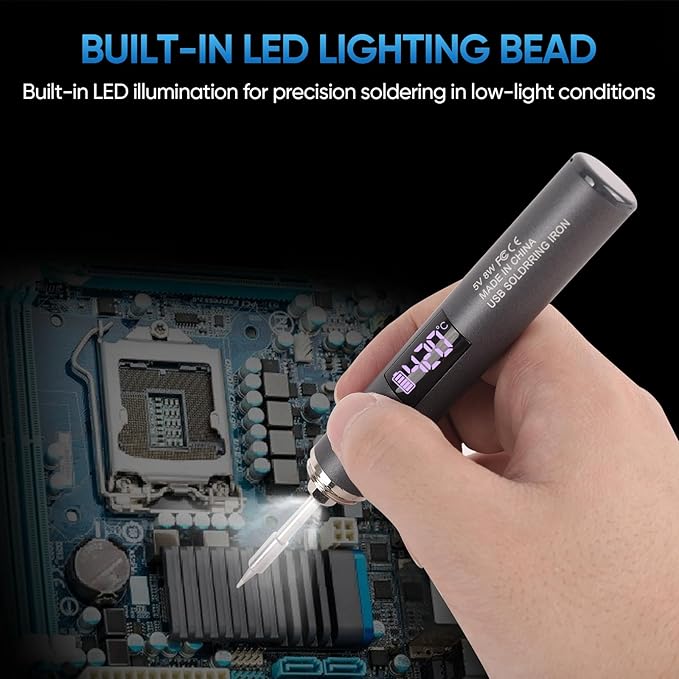 Cordless Soldering Iron Kit, Rechargeable USB-C Soldering Pen with OLED Screen, Portable Battery Powered Solder Iron for Electronics Repair, Includes 3 Tips & Lead-Free Solder Wire